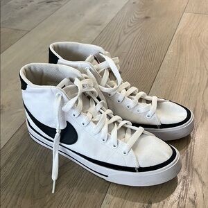 White and Black Nike Court High-Top Sneakers